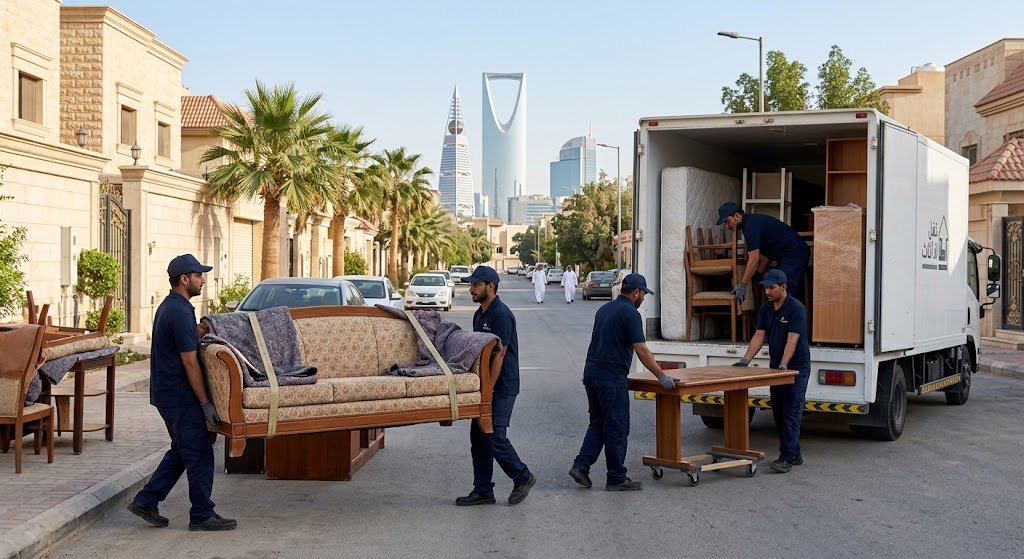 فريق متخصص يقوم بفك وتغليف ونقل العفش بأمان واحترافية ضمن خدمات نقل عفش حي الصحيفة بجدة