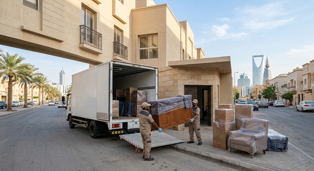 فريق متخصص يقوم بتغليف ونقل الأثاث بأمان ضمن خدمات نقل عفش حي النعيم بجدة